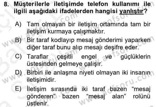 Müşteri İlişkileri Yönetimi Dersi 2015 - 2016 Yılı (Vize) Ara Sınav Soruları 8. Soru