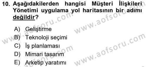 Müşteri İlişkileri Yönetimi Dersi 2015 - 2016 Yılı Tek Ders Sınav Soruları 10. Soru