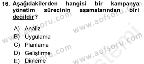 Müşteri İlişkileri Yönetimi Dersi 2015 - 2016 Yılı Tek Ders Sınav Soruları 16. Soru