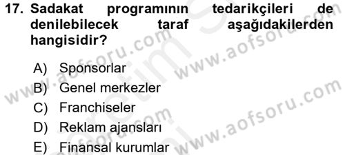 Müşteri İlişkileri Yönetimi Dersi 2015 - 2016 Yılı Tek Ders Sınav Soruları 17. Soru