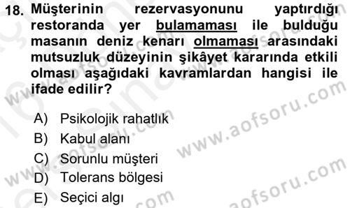 Müşteri İlişkileri Yönetimi Dersi 2015 - 2016 Yılı Tek Ders Sınav Soruları 18. Soru