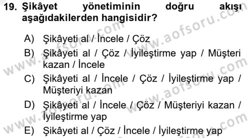 Müşteri İlişkileri Yönetimi Dersi 2015 - 2016 Yılı Tek Ders Sınav Soruları 19. Soru