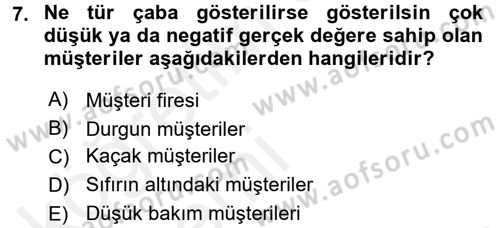 Müşteri İlişkileri Yönetimi Dersi 2015 - 2016 Yılı Tek Ders Sınav Soruları 7. Soru