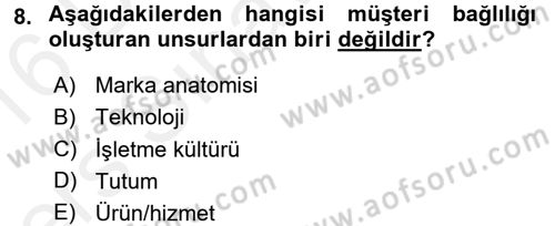 Müşteri İlişkileri Yönetimi Dersi 2015 - 2016 Yılı Tek Ders Sınav Soruları 8. Soru