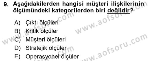 Müşteri İlişkileri Yönetimi Dersi 2015 - 2016 Yılı Tek Ders Sınav Soruları 9. Soru