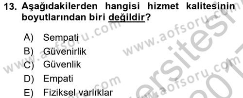 Müşteri İlişkileri Yönetimi Dersi 2016 - 2017 Yılı 3 Ders Sınav Soruları 13. Soru