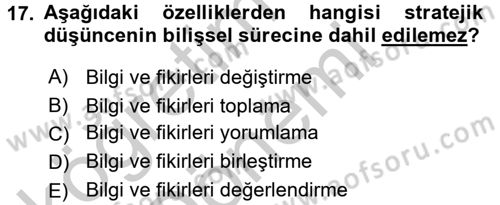 Müşteri İlişkileri Yönetimi Dersi 2016 - 2017 Yılı (Vize) Ara Sınavı 17. Soru