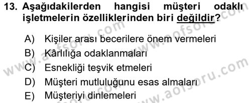 Müşteri İlişkileri Yönetimi Dersi 2016 - 2017 Yılı (Final) Dönem Sonu Sınav Soruları 13. Soru