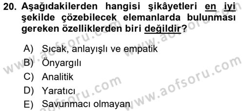 Müşteri İlişkileri Yönetimi Dersi 2016 - 2017 Yılı (Final) Dönem Sonu Sınav Soruları 20. Soru