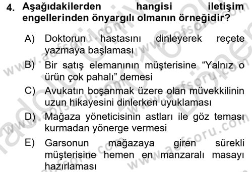 Müşteri İlişkileri Yönetimi Dersi 2016 - 2017 Yılı (Final) Dönem Sonu Sınav Soruları 4. Soru