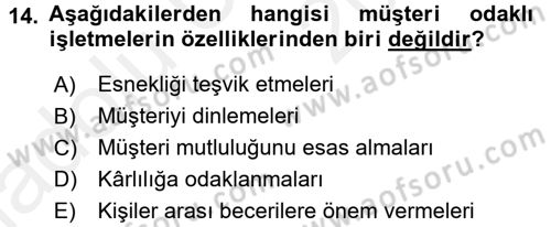 Müşteri İlişkileri Yönetimi Dersi 2017 - 2018 Yılı 3 Ders Sınav Soruları 14. Soru