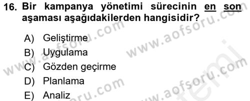 Müşteri İlişkileri Yönetimi Dersi 2017 - 2018 Yılı 3 Ders Sınav Soruları 16. Soru