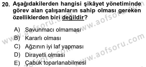Müşteri İlişkileri Yönetimi Dersi 2017 - 2018 Yılı 3 Ders Sınav Soruları 20. Soru