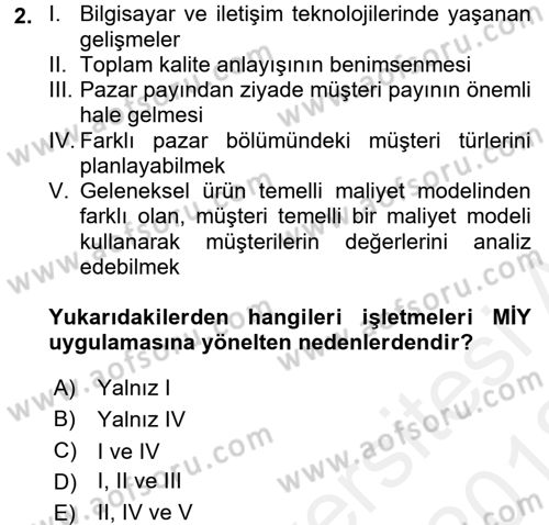 Müşteri İlişkileri Yönetimi Dersi 2017 - 2018 Yılı (Vize) Ara Sınavı 2. Soru