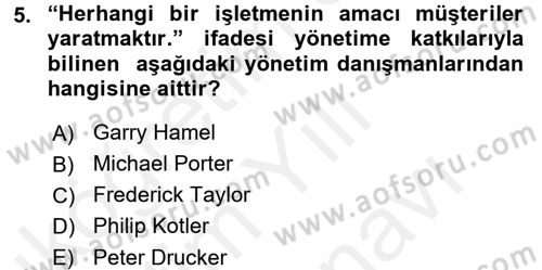 Müşteri İlişkileri Yönetimi Dersi 2017 - 2018 Yılı (Vize) Ara Sınavı 5. Soru