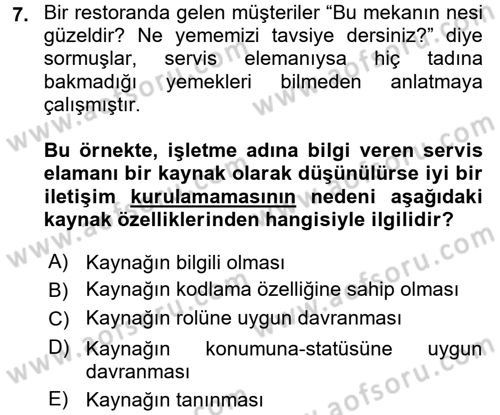 Müşteri İlişkileri Yönetimi Dersi 2017 - 2018 Yılı (Vize) Ara Sınavı 7. Soru