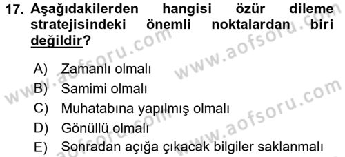 Müşteri İlişkileri Yönetimi Dersi 2017 - 2018 Yılı (Final) Dönem Sonu Sınav Soruları 17. Soru