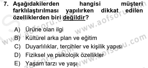 Müşteri İlişkileri Yönetimi Dersi 2017 - 2018 Yılı (Final) Dönem Sonu Sınav Soruları 7. Soru