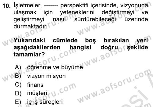 Müşteri İlişkileri Yönetimi Dersi 2018 - 2019 Yılı 3 Ders Sınavı 10. Soru