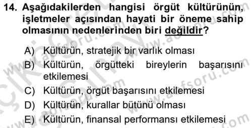 Müşteri İlişkileri Yönetimi Dersi 2018 - 2019 Yılı 3 Ders Sınavı 14. Soru