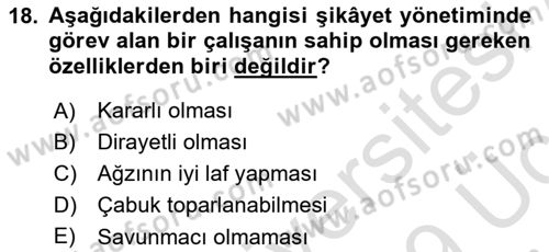 Müşteri İlişkileri Yönetimi Dersi 2018 - 2019 Yılı 3 Ders Sınavı 18. Soru