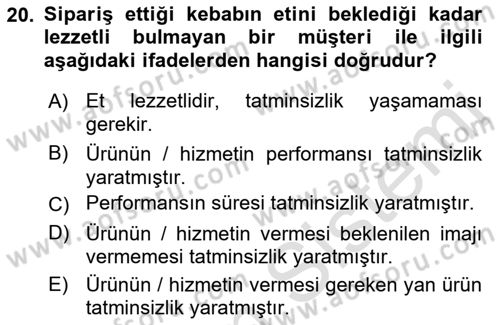 Müşteri İlişkileri Yönetimi Dersi 2018 - 2019 Yılı 3 Ders Sınavı 20. Soru