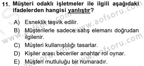 Müşteri İlişkileri Yönetimi Dersi 2018 - 2019 Yılı (Final) Dönem Sonu Sınav Soruları 11. Soru