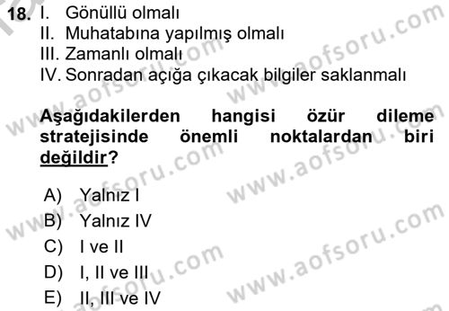 Müşteri İlişkileri Yönetimi Dersi 2018 - 2019 Yılı Yaz Okulu Sınav Soruları 18. Soru