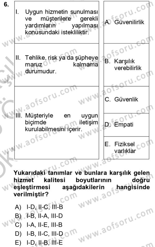 Müşteri İlişkileri Yönetimi Dersi 2018 - 2019 Yılı Yaz Okulu Sınav Soruları 6. Soru