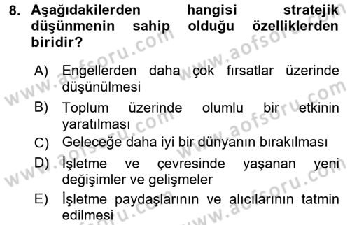 Müşteri İlişkileri Yönetimi Dersi 2018 - 2019 Yılı Yaz Okulu Sınav Soruları 8. Soru