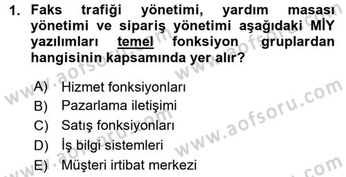 Müşteri İlişkileri Yönetimi Dersi 2020 - 2021 Yılı Yaz Okulu Sınav Soruları 1. Soru