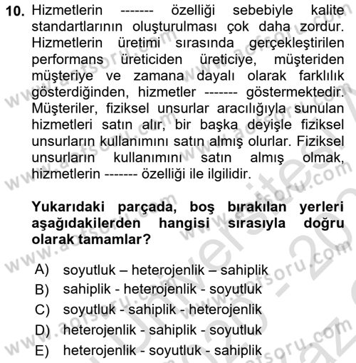 Müşteri İlişkileri Yönetimi Dersi 2020 - 2021 Yılı Yaz Okulu Sınav Soruları 10. Soru