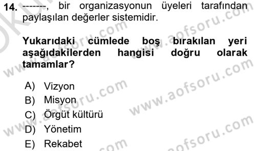 Müşteri İlişkileri Yönetimi Dersi 2020 - 2021 Yılı Yaz Okulu Sınav Soruları 14. Soru