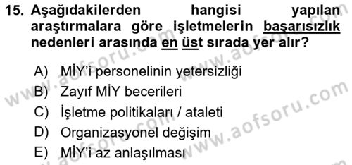 Müşteri İlişkileri Yönetimi Dersi 2020 - 2021 Yılı Yaz Okulu Sınav Soruları 15. Soru