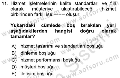 Müşteri İlişkileri Yönetimi Dersi 2021 - 2022 Yılı (Vize) Ara Sınav Soruları 11. Soru