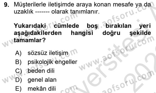 Müşteri İlişkileri Yönetimi Dersi 2021 - 2022 Yılı (Vize) Ara Sınav Soruları 9. Soru