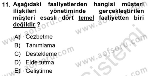 Müşteri İlişkileri Yönetimi Dersi 2021 - 2022 Yılı Yaz Okulu Sınav Soruları 11. Soru