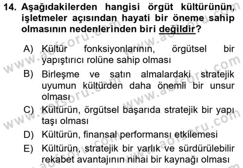 Müşteri İlişkileri Yönetimi Dersi 2021 - 2022 Yılı Yaz Okulu Sınav Soruları 14. Soru
