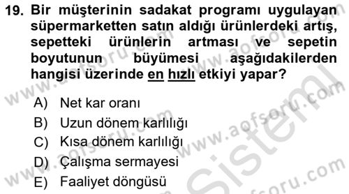 Müşteri İlişkileri Yönetimi Dersi 2021 - 2022 Yılı Yaz Okulu Sınav Soruları 19. Soru