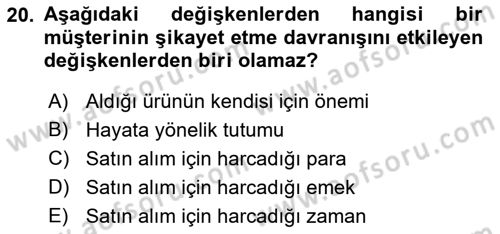 Müşteri İlişkileri Yönetimi Dersi 2021 - 2022 Yılı Yaz Okulu Sınav Soruları 20. Soru