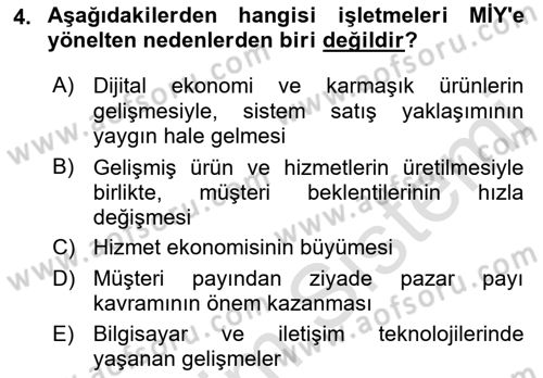 Müşteri İlişkileri Yönetimi Dersi 2021 - 2022 Yılı Yaz Okulu Sınav Soruları 4. Soru