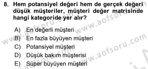 Müşteri İlişkileri Yönetimi Dersi 2021 - 2022 Yılı Yaz Okulu Sınav Soruları 8. Soru