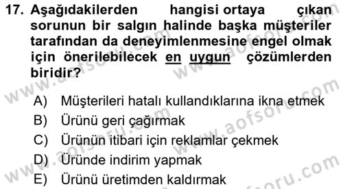 Müşteri İlişkileri Yönetimi Dersi 2022 - 2023 Yılı Yaz Okulu Sınav Soruları 17. Soru