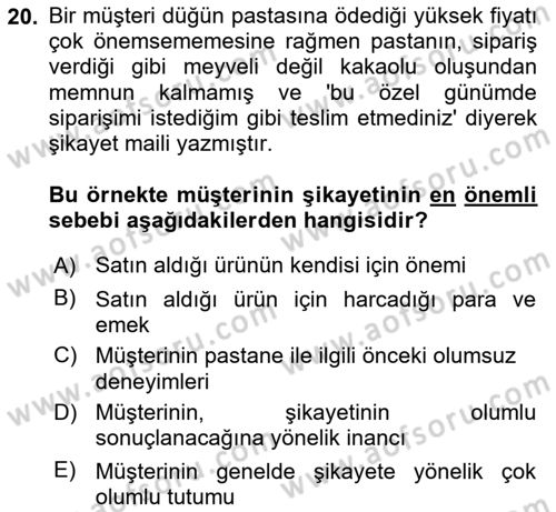 Müşteri İlişkileri Yönetimi Dersi 2022 - 2023 Yılı Yaz Okulu Sınav Soruları 20. Soru