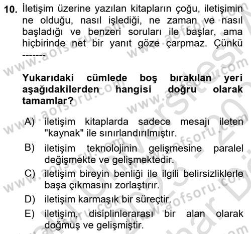 Müşteri İlişkileri Yönetimi Dersi 2023 - 2024 Yılı (Vize) Ara Sınavı 10. Soru