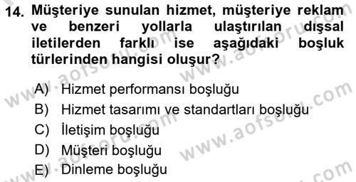 Müşteri İlişkileri Yönetimi Dersi 2023 - 2024 Yılı (Vize) Ara Sınavı 14. Soru