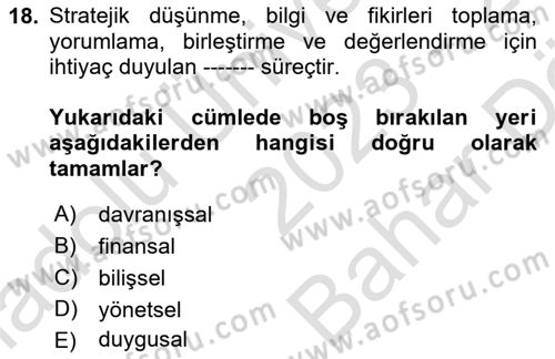 Müşteri İlişkileri Yönetimi Dersi 2023 - 2024 Yılı (Vize) Ara Sınavı 18. Soru