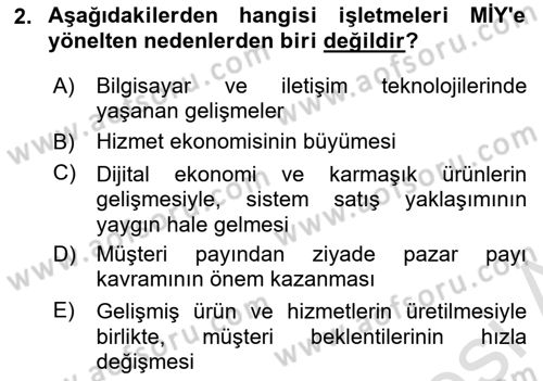 Müşteri İlişkileri Yönetimi Dersi 2023 - 2024 Yılı (Vize) Ara Sınavı 2. Soru