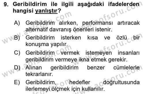 Müşteri İlişkileri Yönetimi Dersi 2023 - 2024 Yılı (Vize) Ara Sınavı 9. Soru