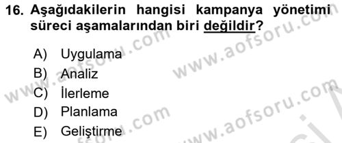 Müşteri İlişkileri Yönetimi Dersi 2023 - 2024 Yılı (Final) Dönem Sonu Sınav Soruları 16. Soru